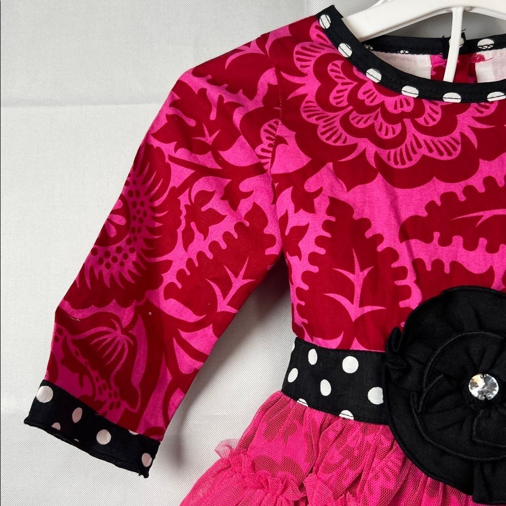 Ann Loren fuchsia and black ruffle skirt long sleeve dress size 12-18 months NWT - Picture 4 of 14